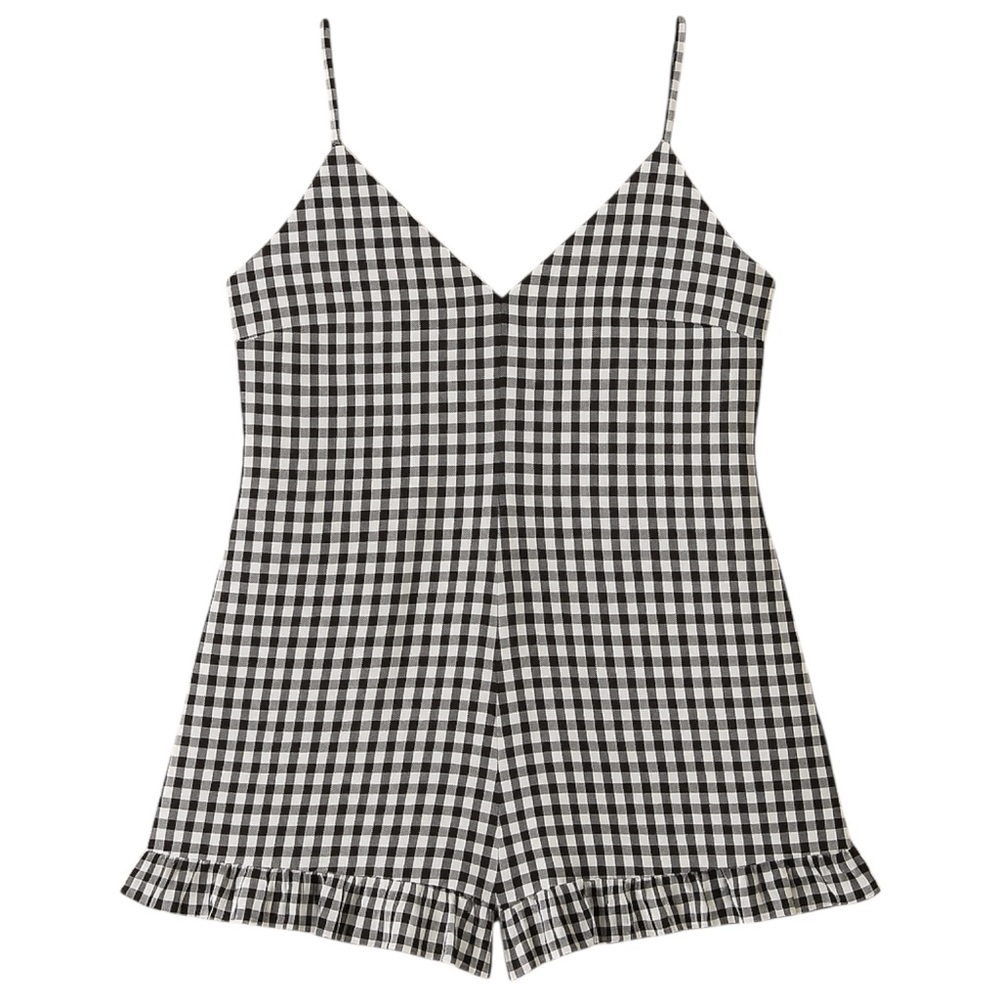 Kendall & Kylie • Gingham Ruffle Hem Romper • Black & White • Size XS